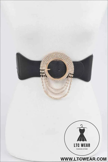 Layered Rhinestone Buckle Plus Size Elastic Belt