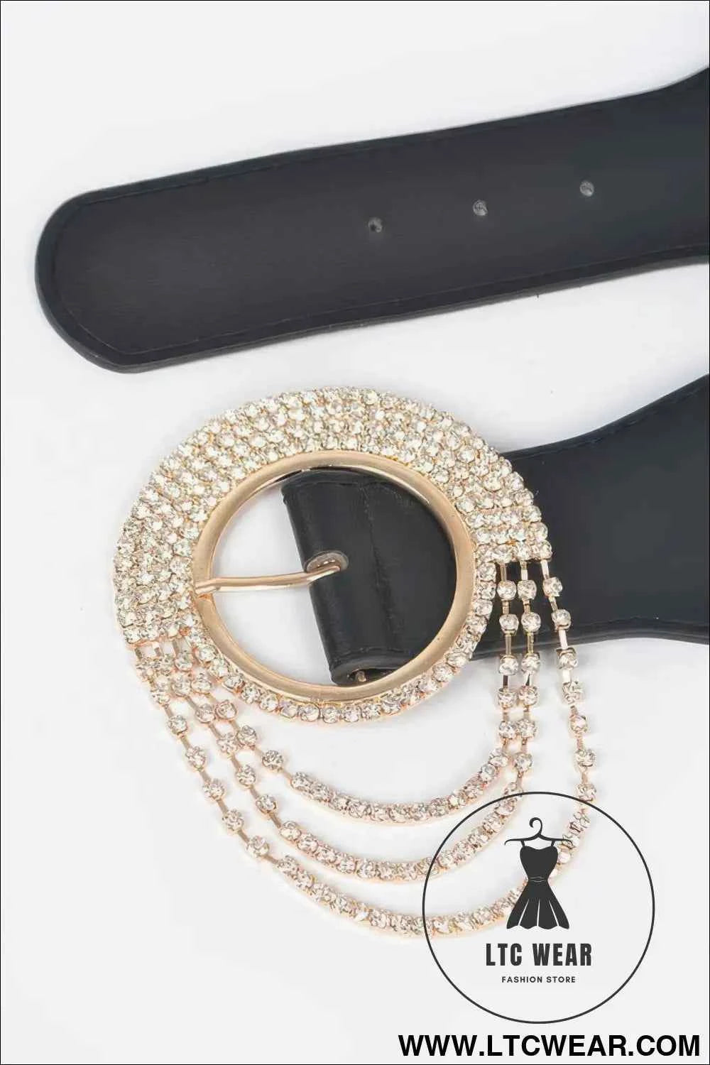 Layered Rhinestone Buckle Plus Size Elastic Belt