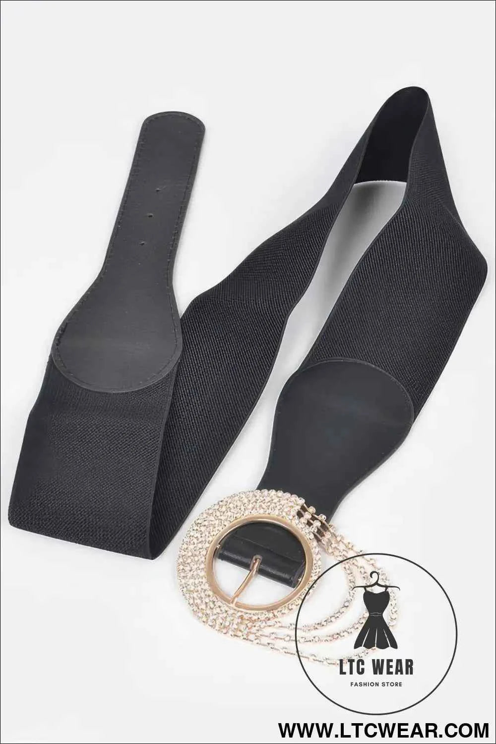Layered Rhinestone Buckle Plus Size Elastic Belt