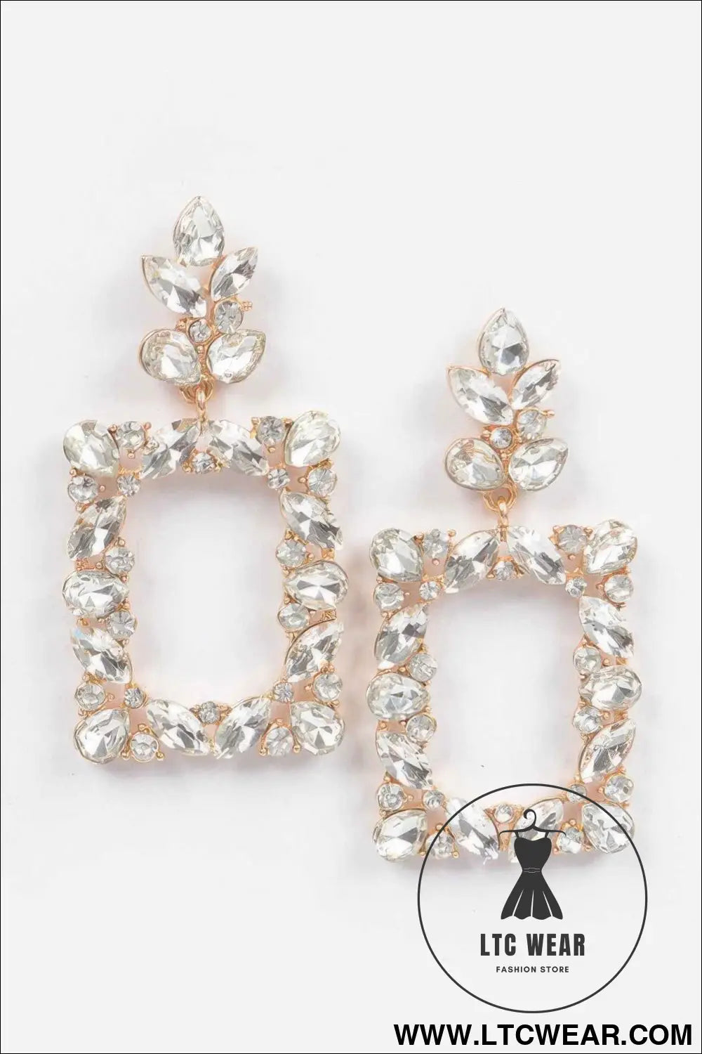 Leaf Rectangle Dangle Rhinestone Earring