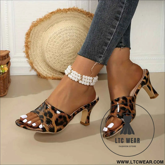 Leopard Block Heel Sandals Party Style Casual Chic