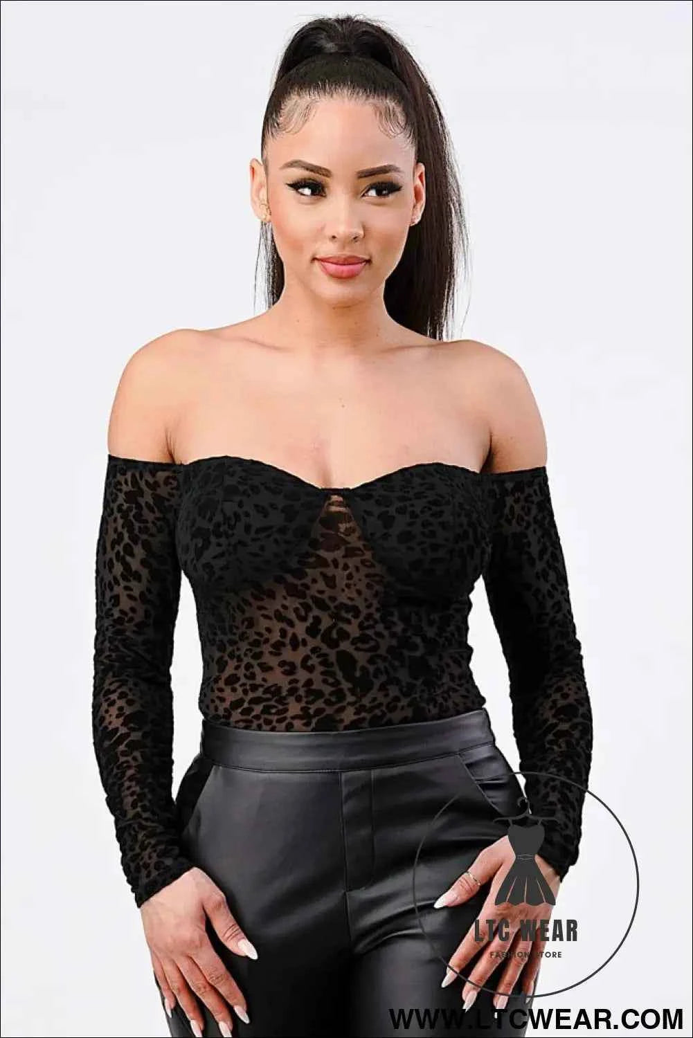 Leopard Print Off Shoulder Bodysuit
