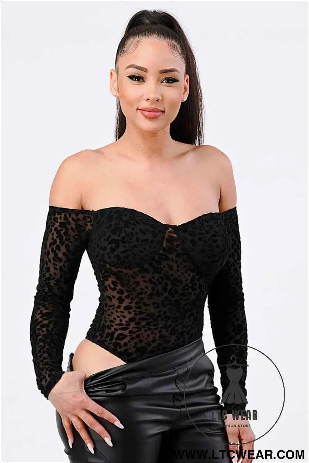 Leopard Print Off Shoulder Bodysuit