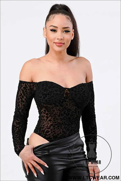 Leopard Print Off Shoulder Bodysuit