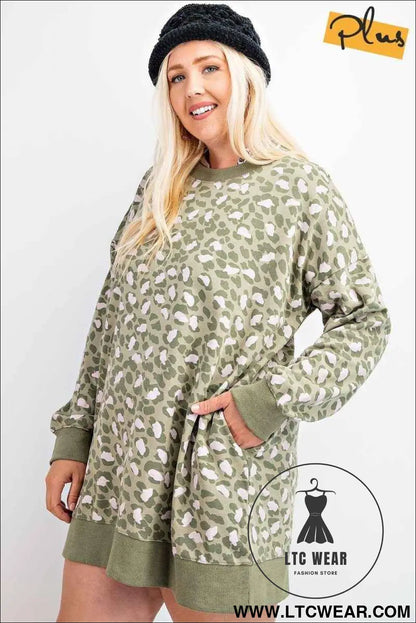 Leopard Printed Terry Knit Dress