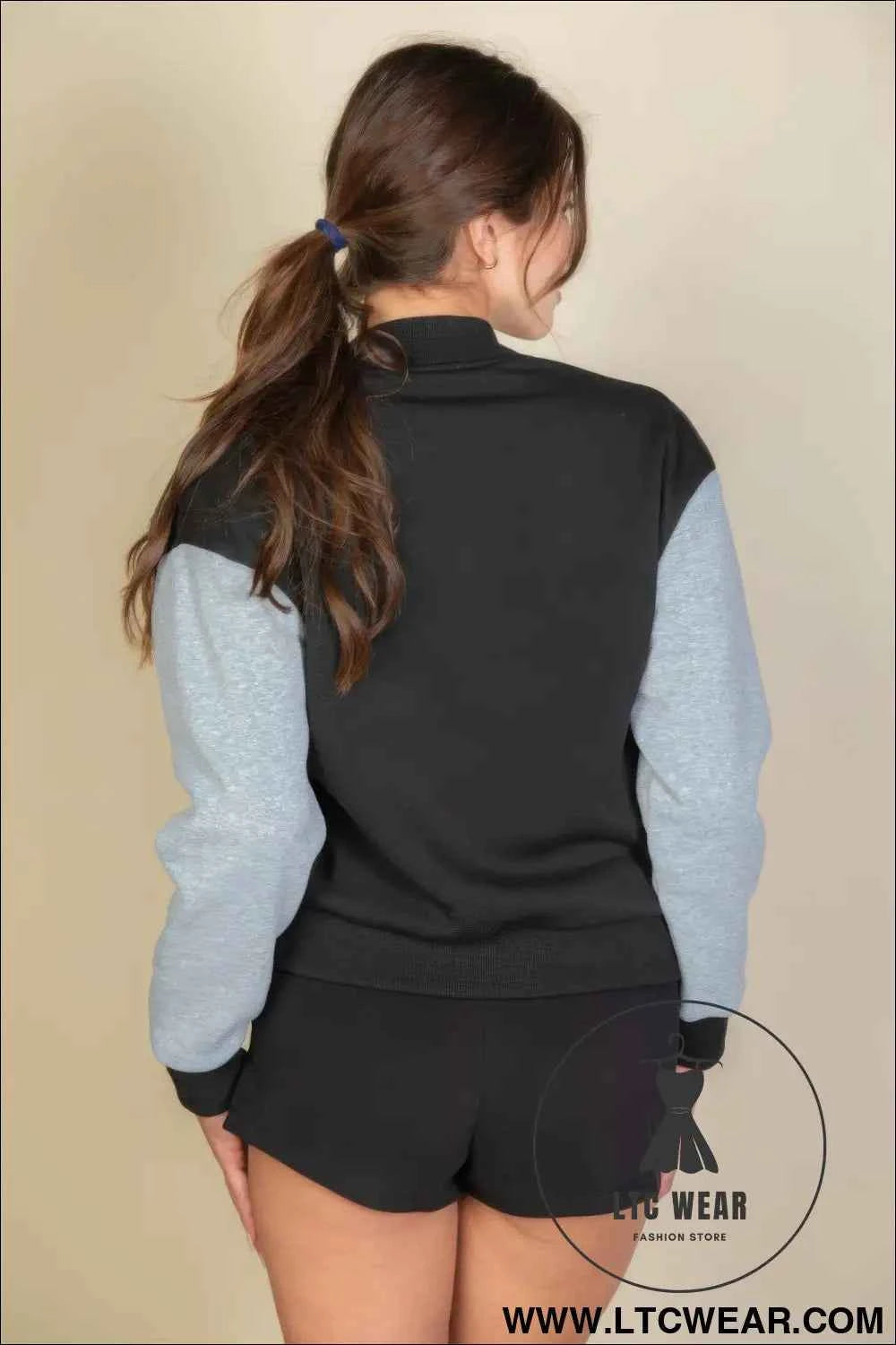 Letter Patched Striped Trim Varsity Jacket