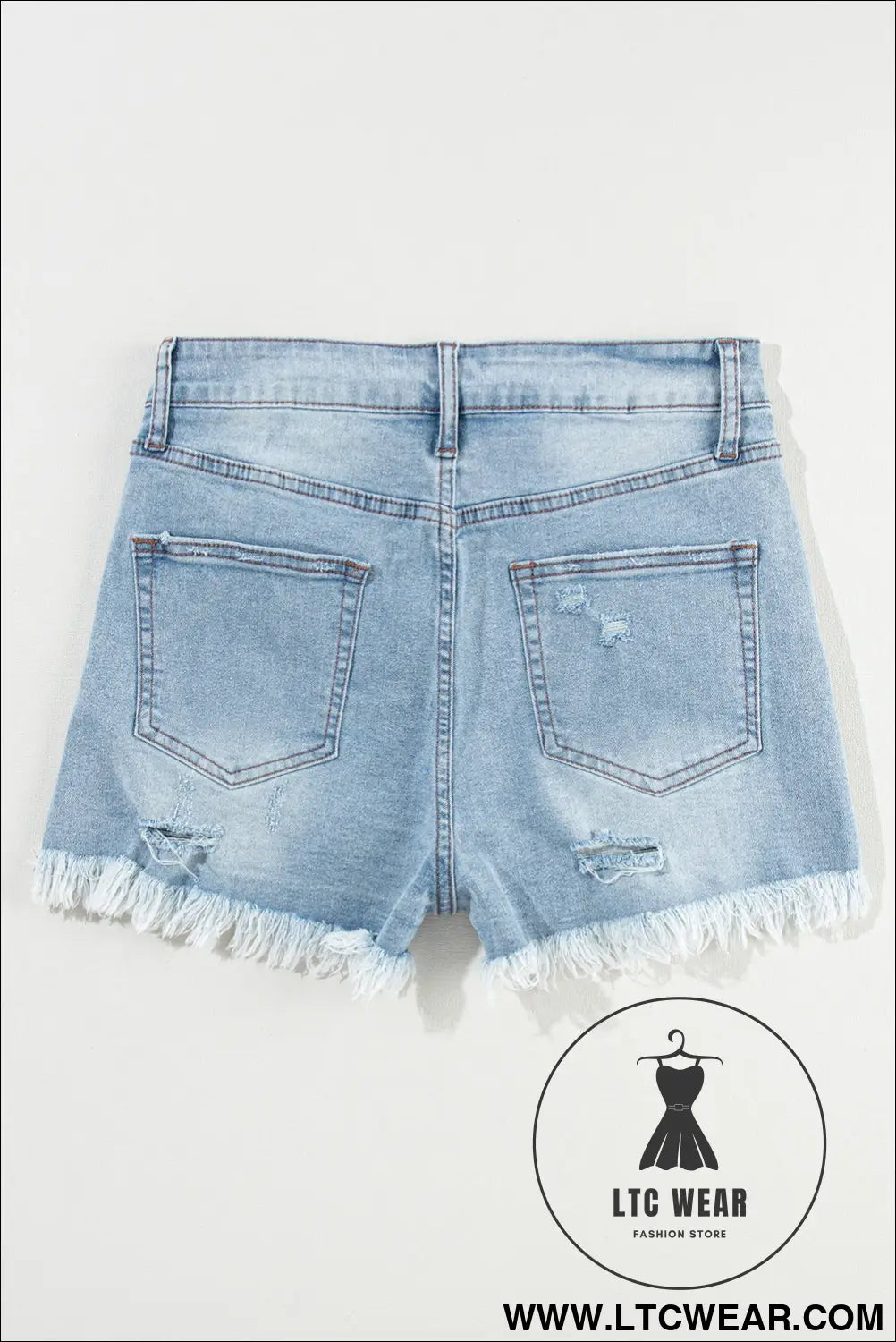 Light blue distressed ripped raw hem high waist denim shorts - denim shorts