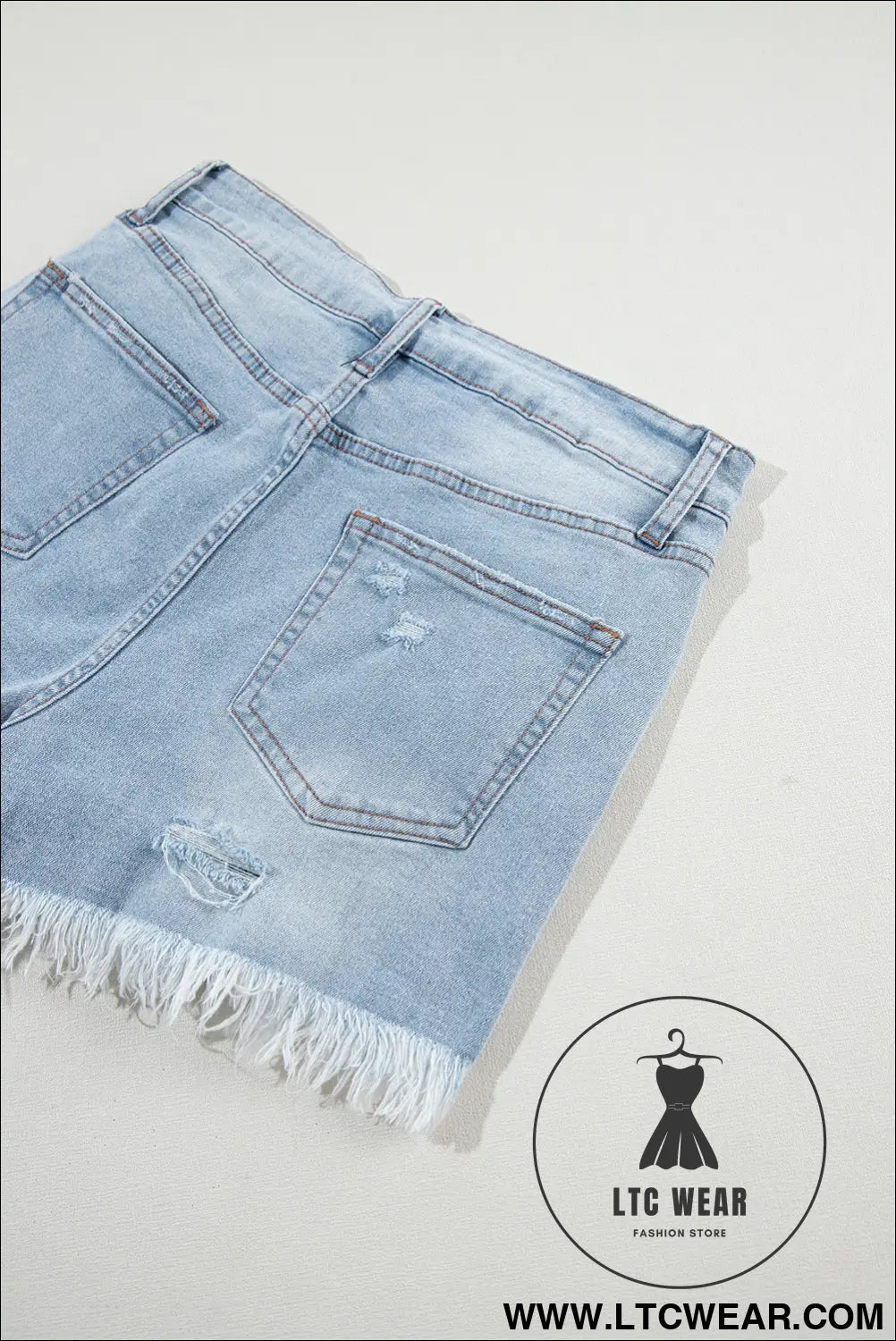 Light blue distressed ripped raw hem high waist denim shorts - denim shorts