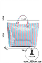 Light blue glossy striped vinyl large tote bag - light blue / one size / 95% pu + 5% alloy - handbags
