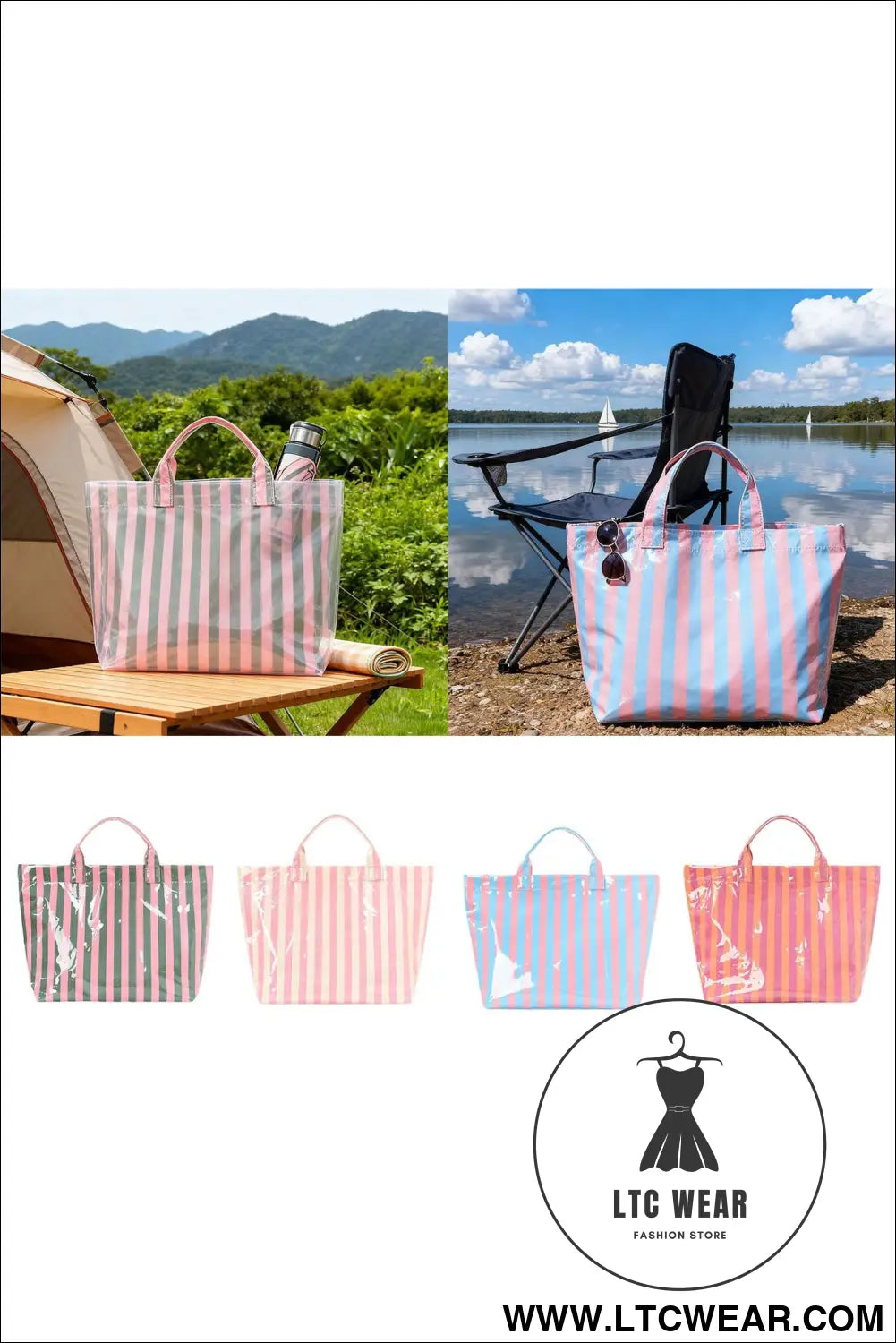 Light blue glossy striped vinyl large tote bag - light blue / one size / 95% pu + 5% alloy - handbags