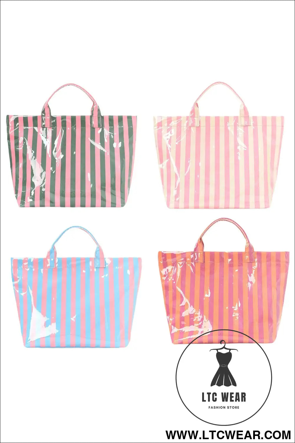 Light blue glossy striped vinyl large tote bag - light blue / one size / 95% pu + 5% alloy - handbags