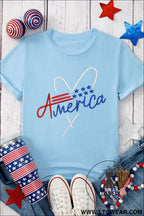 Light blue love america embroidered graphic tee - graphic tees