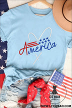 Light blue love america embroidered graphic tee - graphic tees