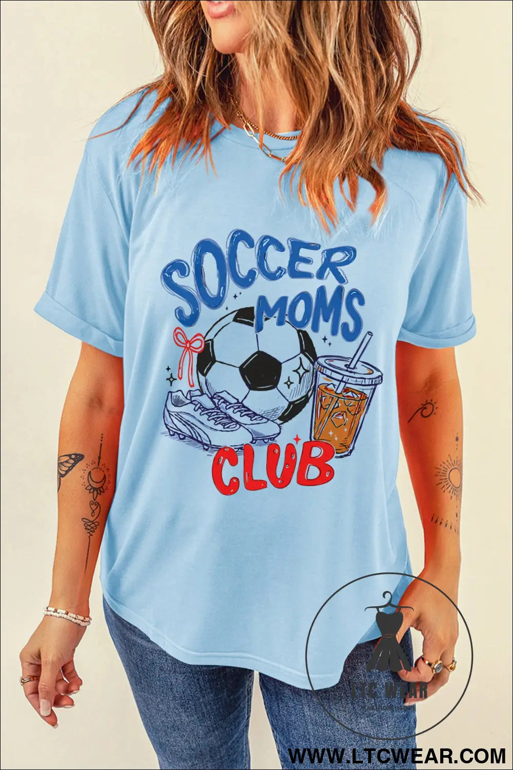 Light blue soccer moms club tee: playful & proud - graphic tees
