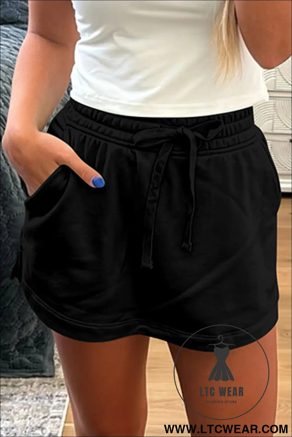 Light Grey French Terry Drawstring Mini Skort with Pockets - L.T.C Wear Online Fashion Store