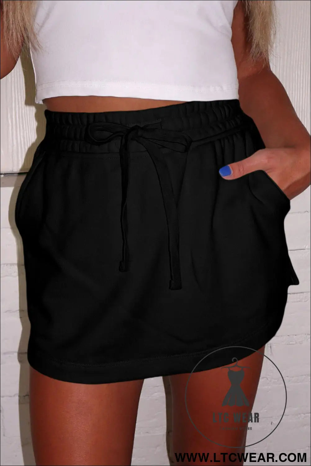 Light Grey French Terry Drawstring Mini Skort with Pockets - L.T.C Wear Online Fashion Store