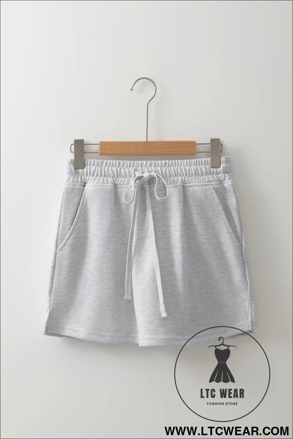 Light Grey French Terry Drawstring Mini Skort with Pockets - L.T.C Wear Online Fashion Store