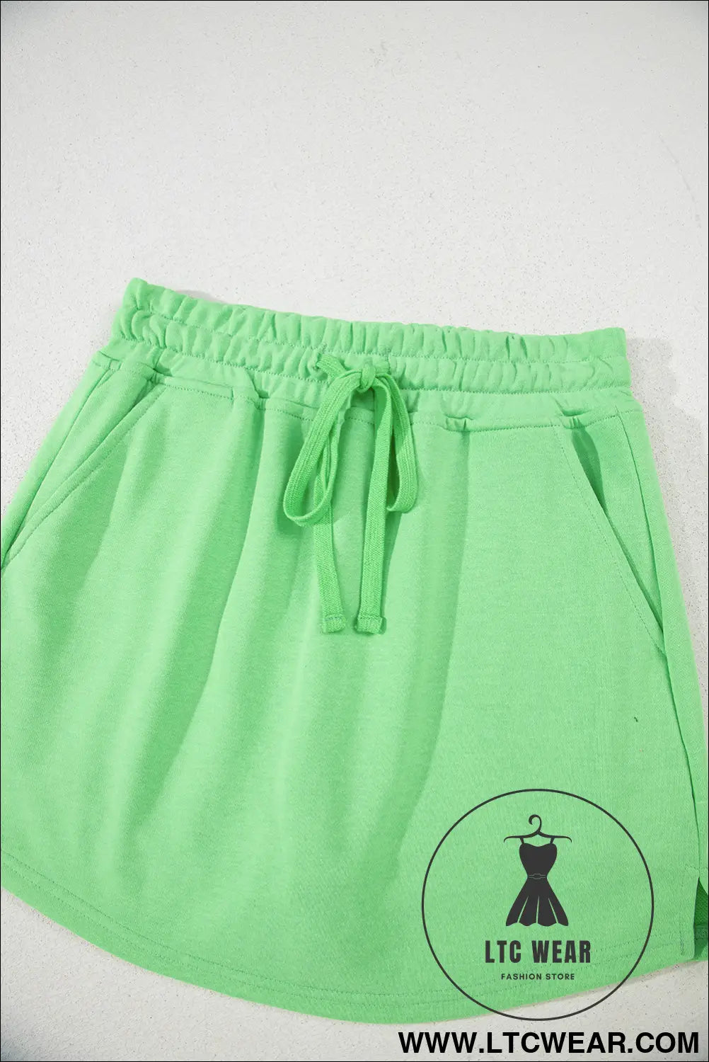Light Grey French Terry Drawstring Mini Skort with Pockets - L.T.C Wear Online Fashion Store