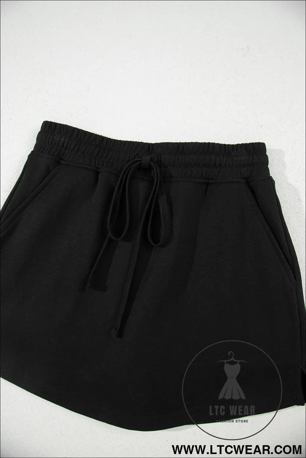Light Grey French Terry Drawstring Mini Skort with Pockets - L.T.C Wear Online Fashion Store