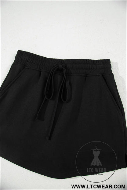 Light Grey French Terry Drawstring Mini Skort with Pockets - L.T.C Wear Online Fashion Store