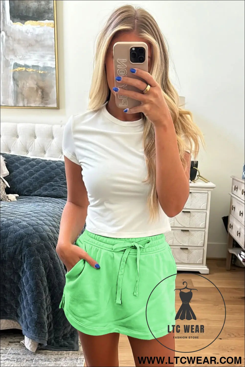 Light Grey French Terry Drawstring Mini Skort with Pockets - L.T.C Wear Online Fashion Store
