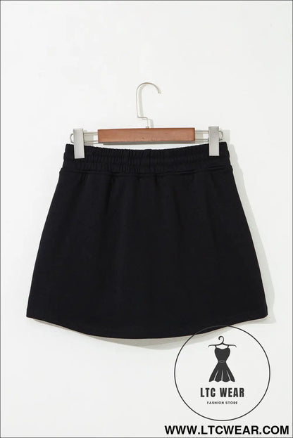 Light Grey French Terry Drawstring Mini Skort with Pockets - L.T.C Wear Online Fashion Store