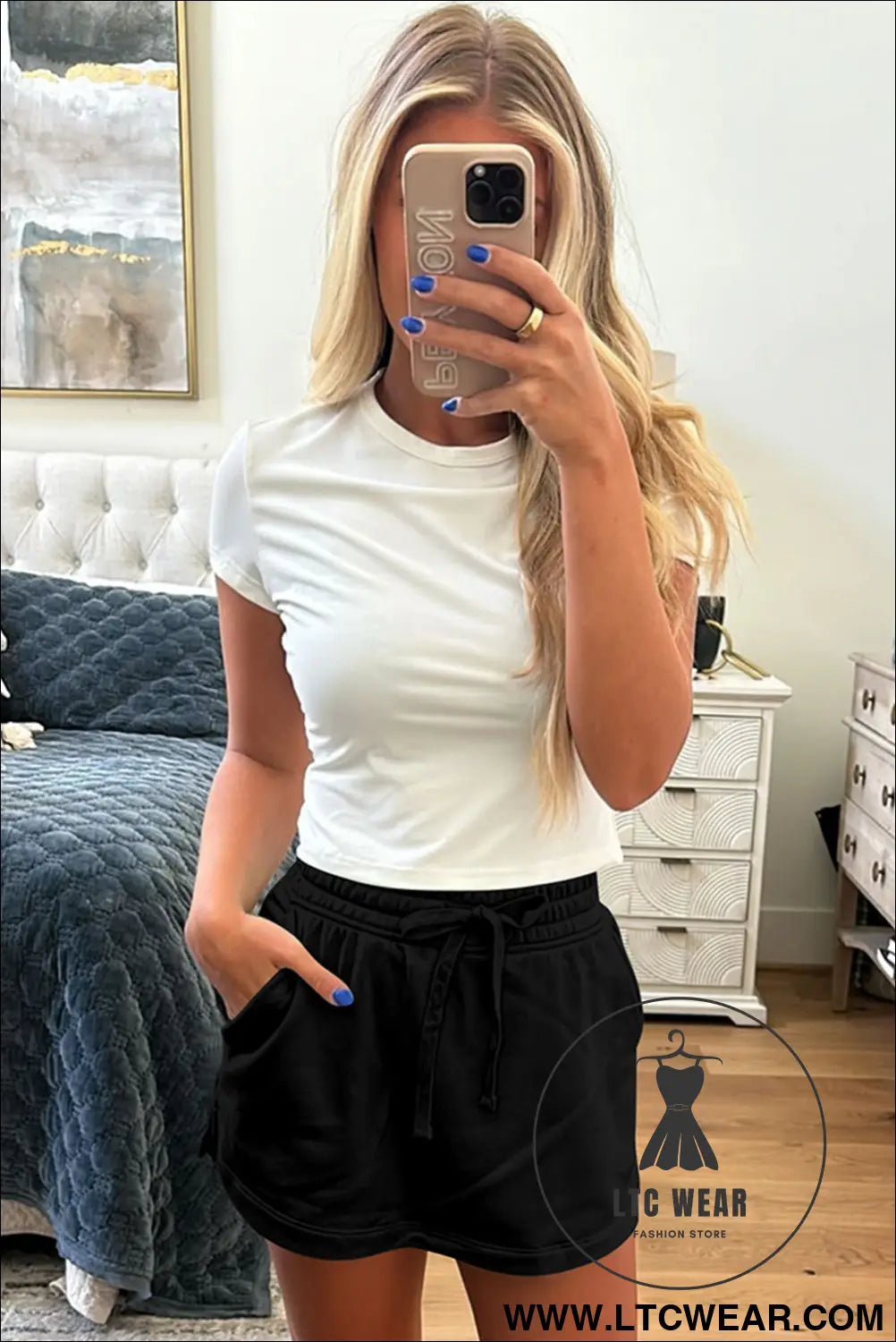 Light Grey French Terry Drawstring Mini Skort with Pockets - L.T.C Wear Online Fashion Store