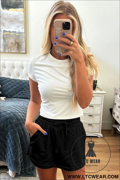 Light Grey French Terry Drawstring Mini Skort with Pockets - L.T.C Wear Online Fashion Store