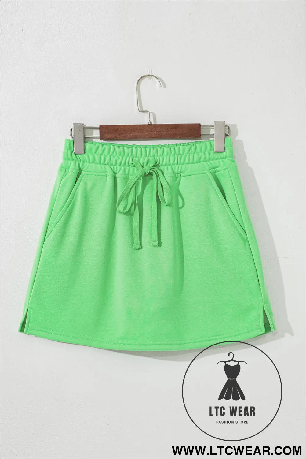 Light Grey French Terry Drawstring Mini Skort with Pockets - L.T.C Wear Online Fashion Store