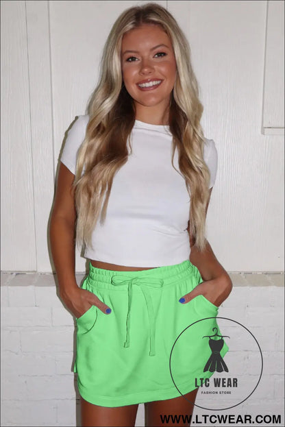 Light Grey French Terry Drawstring Mini Skort with Pockets - L.T.C Wear Online Fashion Store