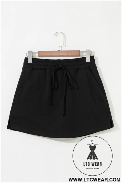 Light Grey French Terry Drawstring Mini Skort with Pockets - L.T.C Wear Online Fashion Store