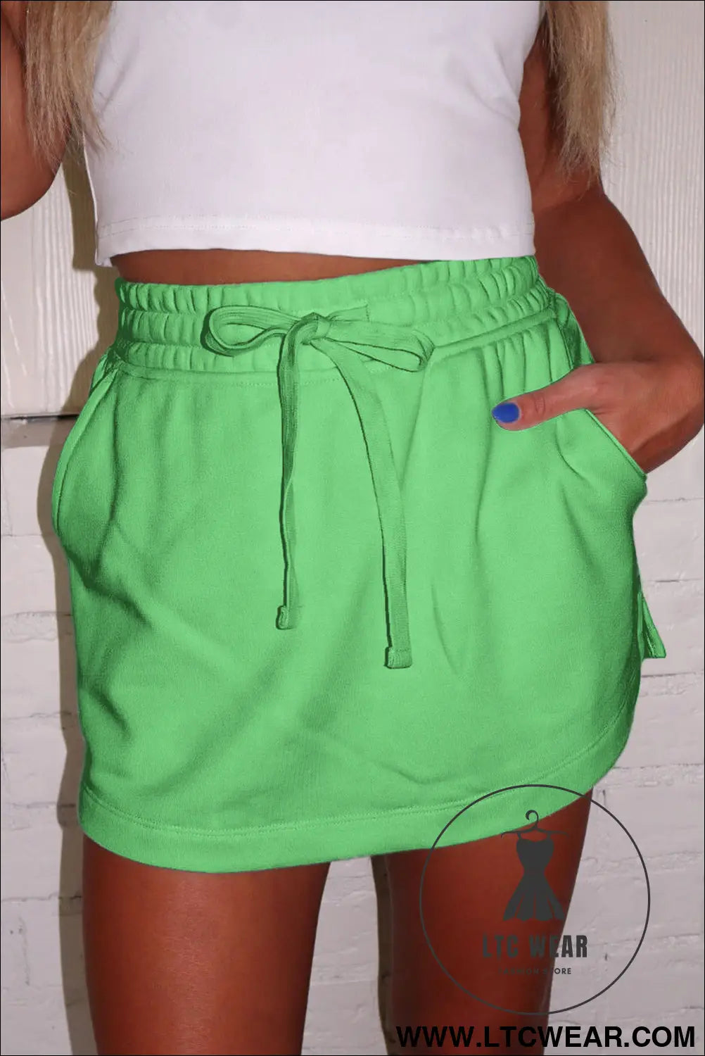 Light Grey French Terry Drawstring Mini Skort with Pockets - L.T.C Wear Online Fashion Store