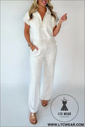 Light grey half zip polo tee casual pant set - light grey / l / 50% polyester + 45% viscose + 5% elastane - pant sets