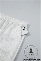 Light grey half zip polo tee loose pants plus size 2pcs outfit - plus size loungewear