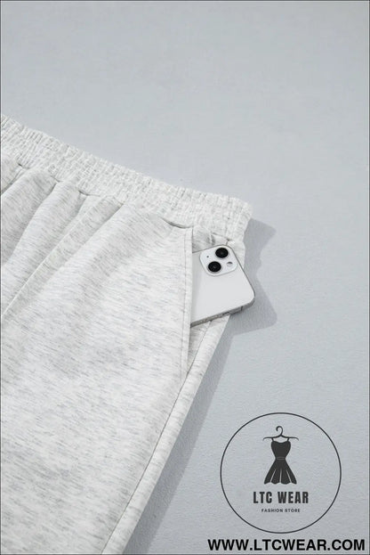 Light grey half zip polo tee loose pants plus size 2pcs outfit - plus size loungewear