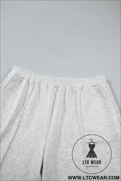 Light grey half zip polo tee loose pants plus size 2pcs outfit - plus size loungewear
