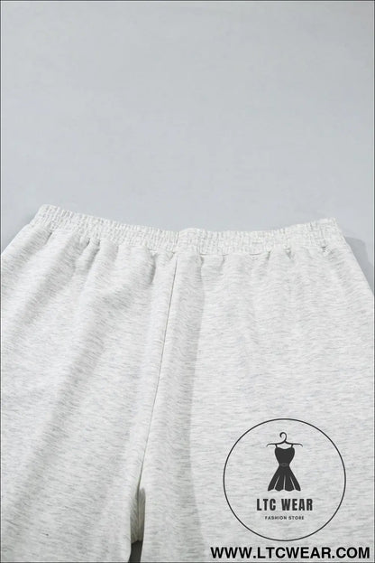 Light grey half zip polo tee loose pants plus size 2pcs outfit - plus size loungewear