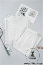Light grey half zip polo tee loose pants plus size 2pcs outfit - plus size loungewear