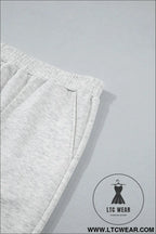 Light grey half zip polo tee loose pants plus size 2pcs outfit - plus size loungewear