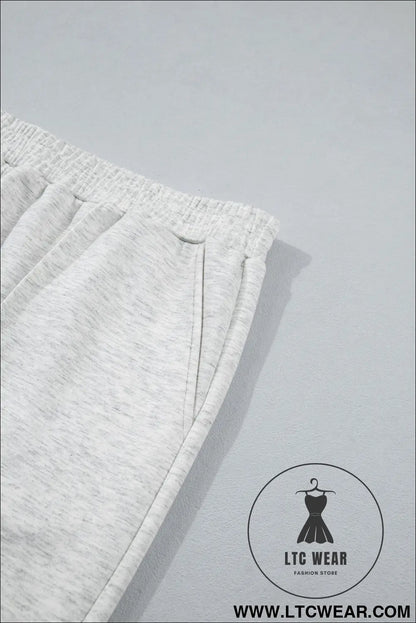 Light grey half zip polo tee loose pants plus size 2pcs outfit - plus size loungewear
