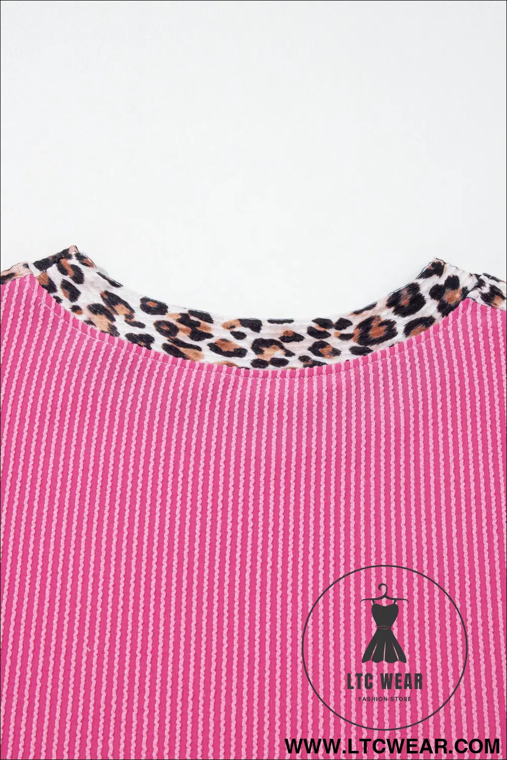 Light Grey Leopard Trim Twist Ribbed Short Set - L.T.C Wear Online Fashion Store