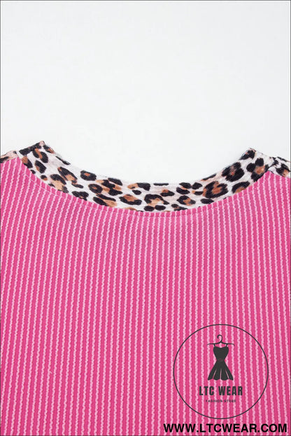 Light Grey Leopard Trim Twist Ribbed Short Set - L.T.C Wear Online Fashion Store