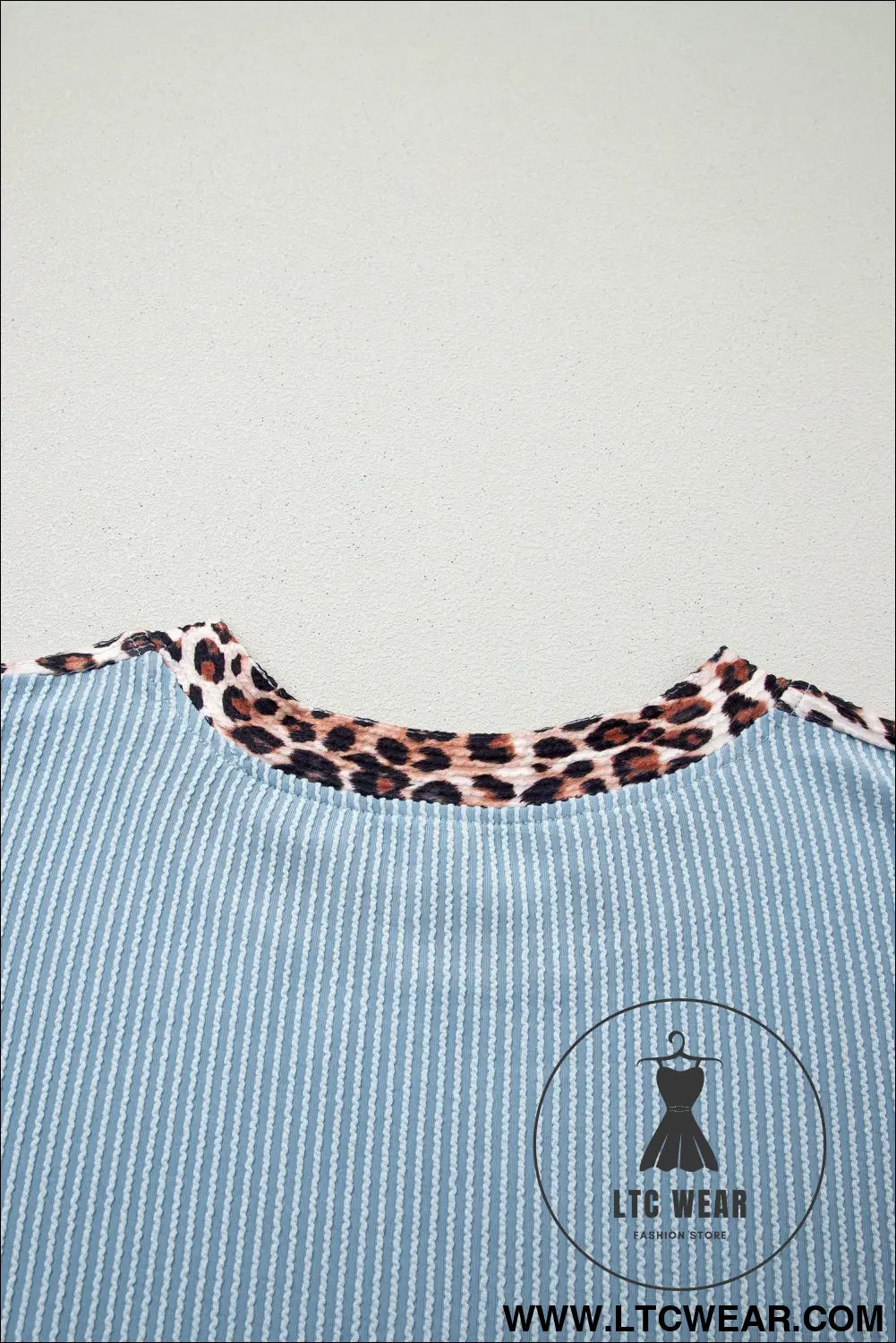 Light Grey Leopard Trim Twist Ribbed Short Set - L.T.C Wear Online Fashion Store