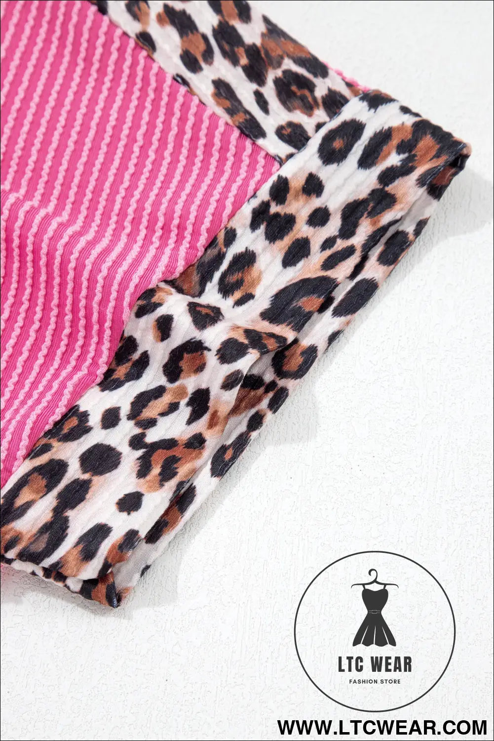 Light Grey Leopard Trim Twist Ribbed Short Set - L.T.C Wear Online Fashion Store