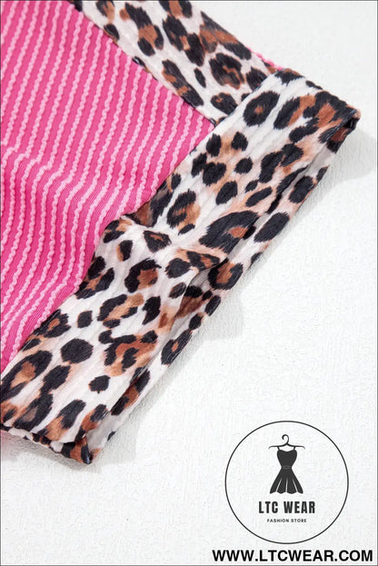 Light Grey Leopard Trim Twist Ribbed Short Set - L.T.C Wear Online Fashion Store