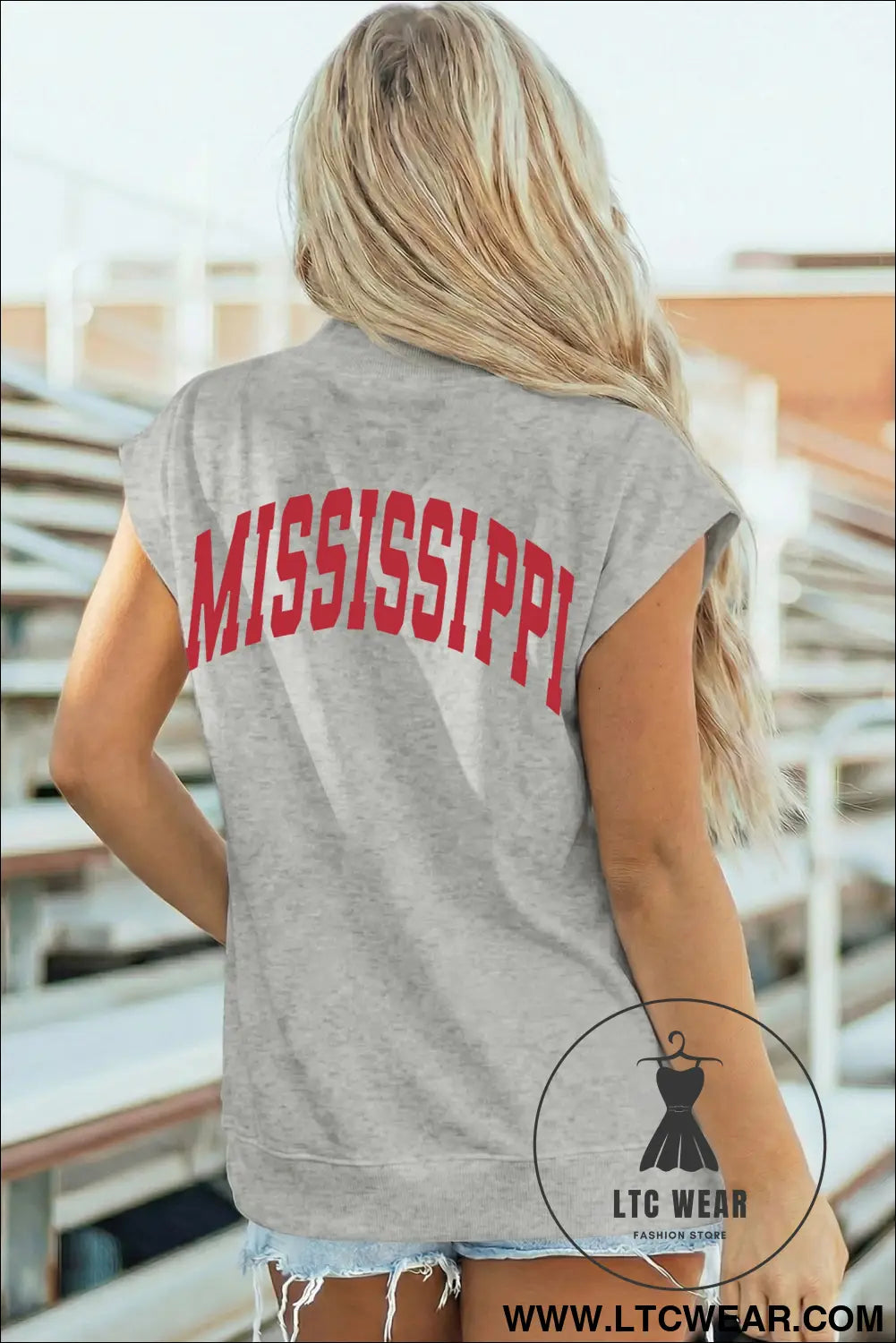 Light grey ms/ mississippi double side printed mock neck tee - graphic tees