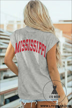 Light grey ms/ mississippi double side printed mock neck tee - graphic tees