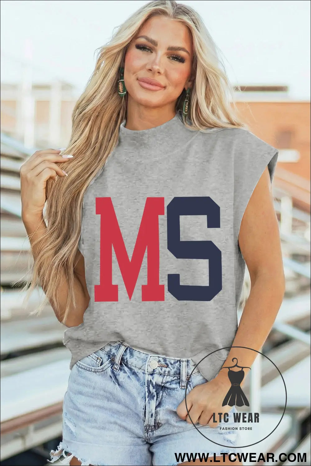 Light grey ms/ mississippi double side printed mock neck tee - graphic tees