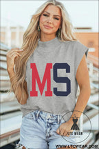 Light grey ms/ mississippi double side printed mock neck tee - graphic tees
