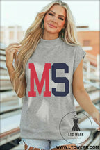 Light grey ms/ mississippi double side printed mock neck tee - graphic tees